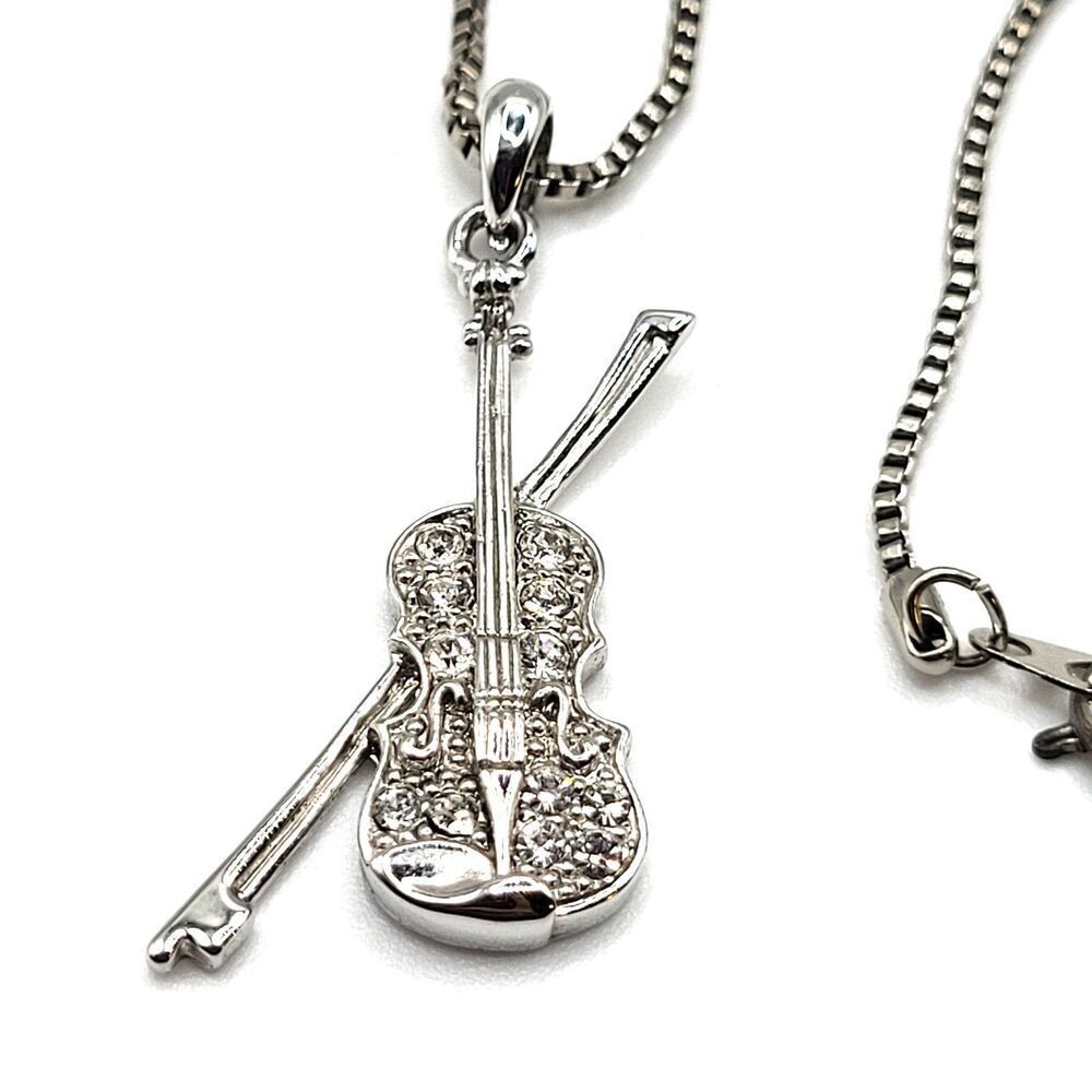 VIntage Y2K Dainty Violin Pendant Necklace 19in